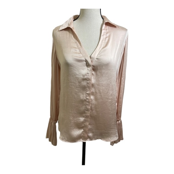 Paige womens abriana button down collar pleated bottom cuffs cream tan XS - Picture 10 of 12